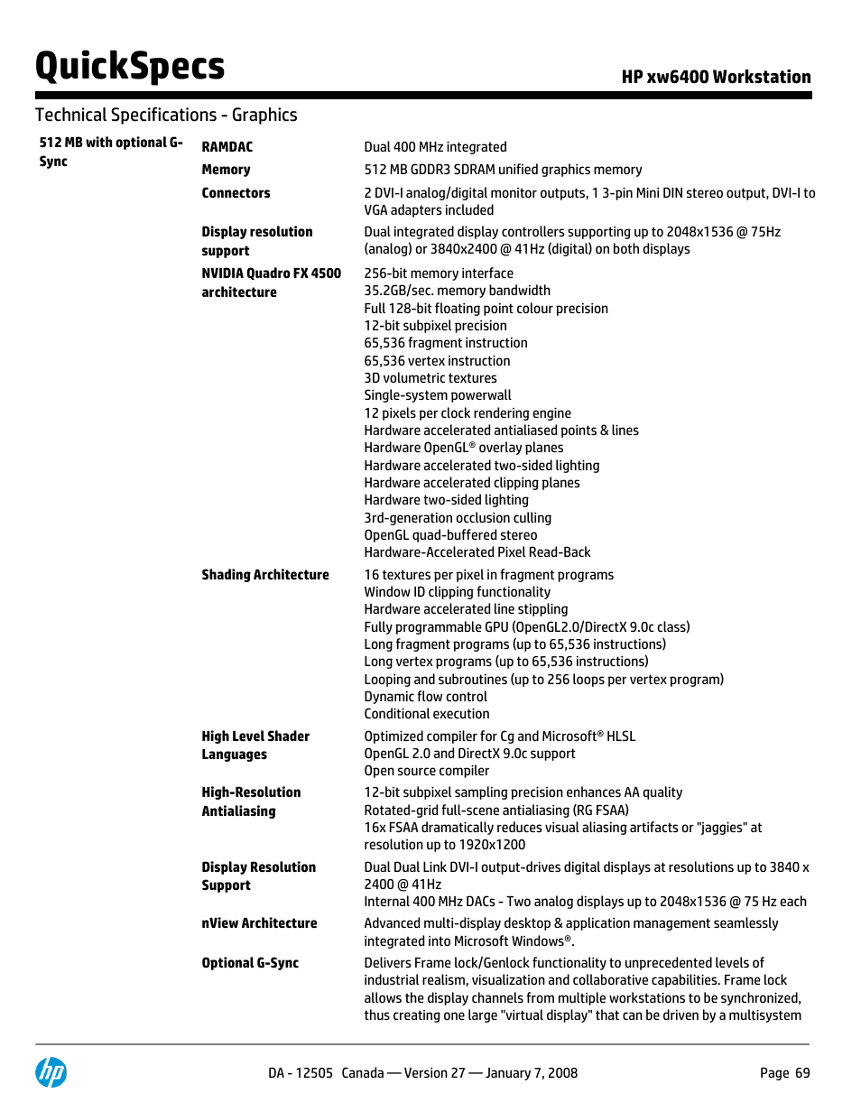 Quickspecs | HP XW6400X User Manual | Page 69 / 90