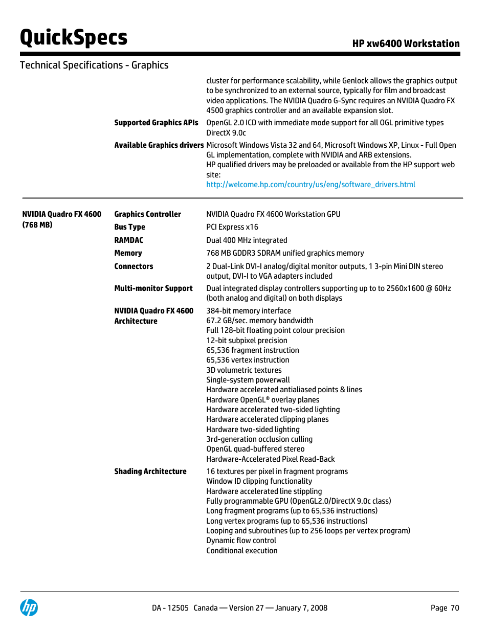 Quickspecs | HP XW6400X User Manual | Page 70 / 90