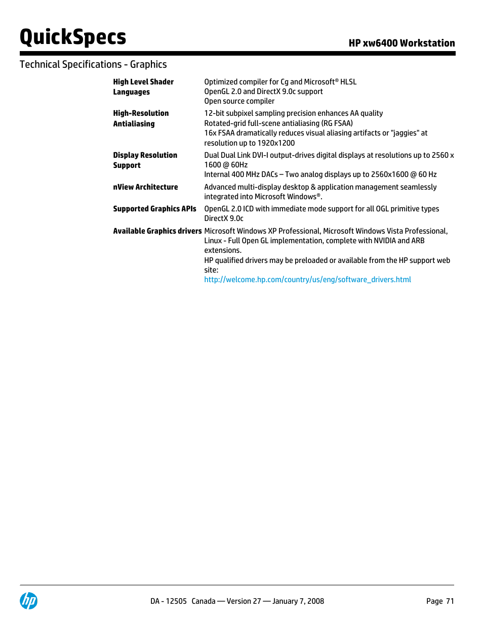 Quickspecs | HP XW6400X User Manual | Page 71 / 90