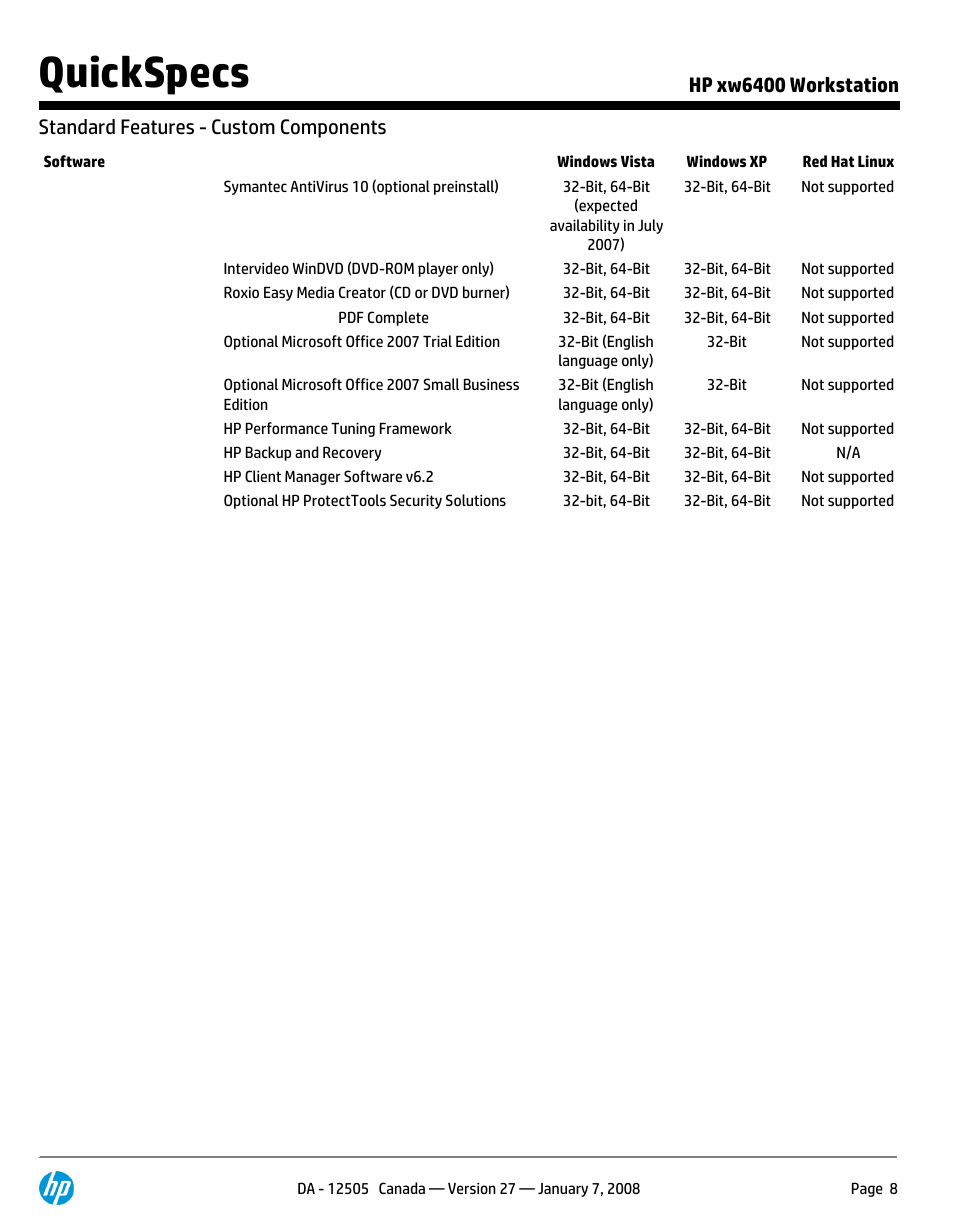 Quickspecs | HP XW6400X User Manual | Page 8 / 90