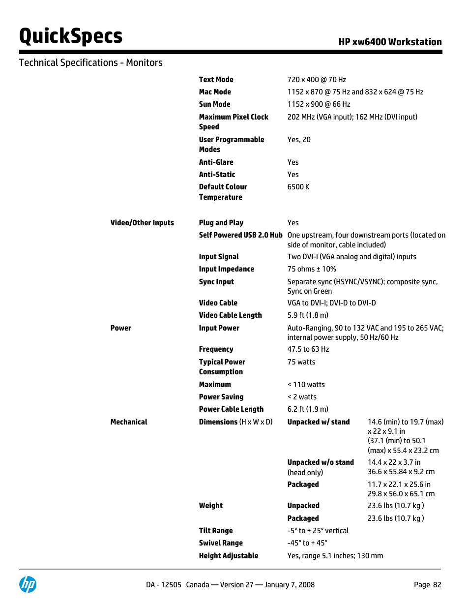 Quickspecs | HP XW6400X User Manual | Page 82 / 90