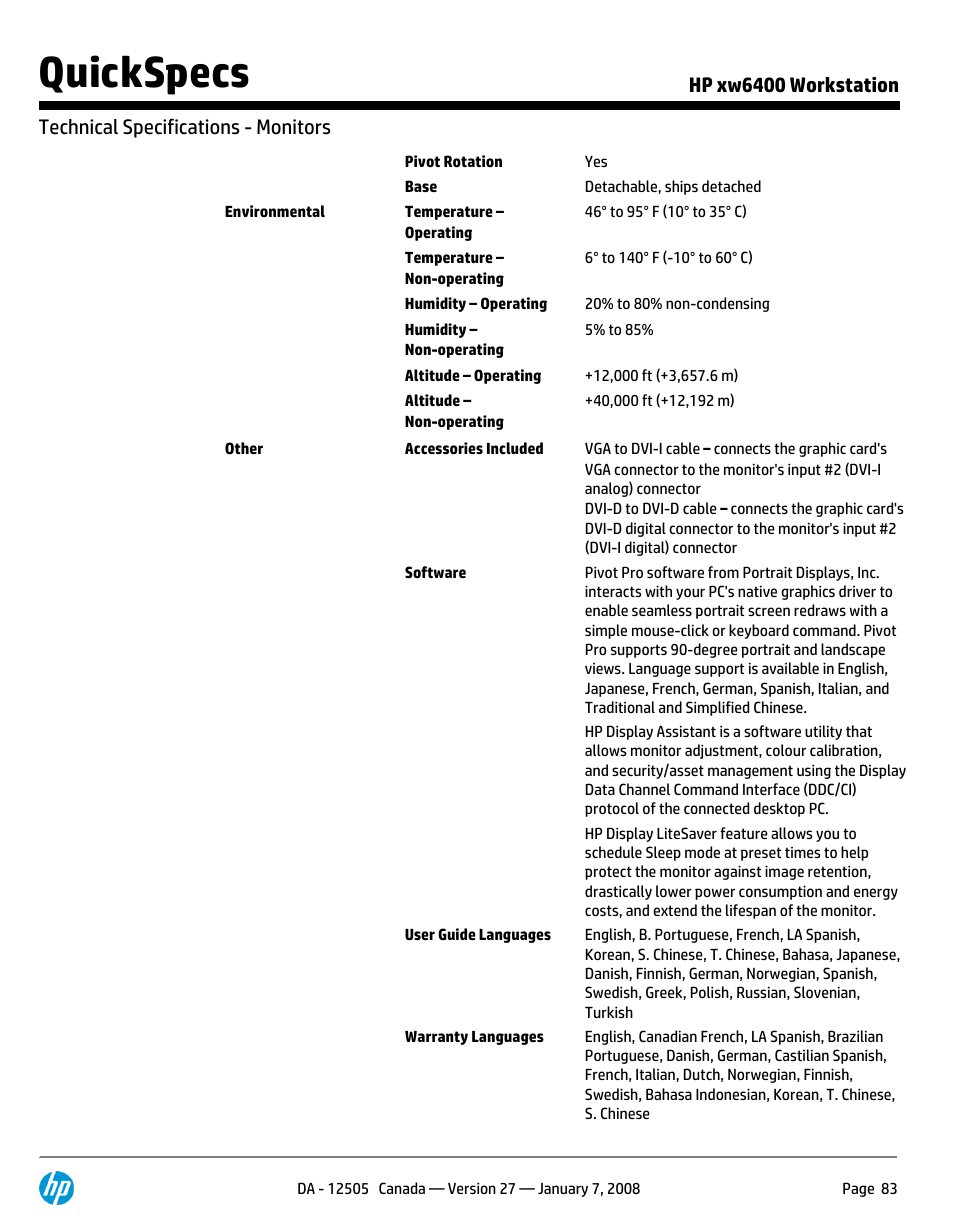 Quickspecs | HP XW6400X User Manual | Page 83 / 90