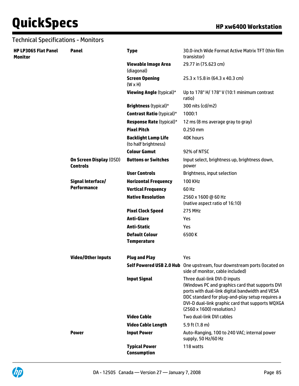 Quickspecs | HP XW6400X User Manual | Page 85 / 90