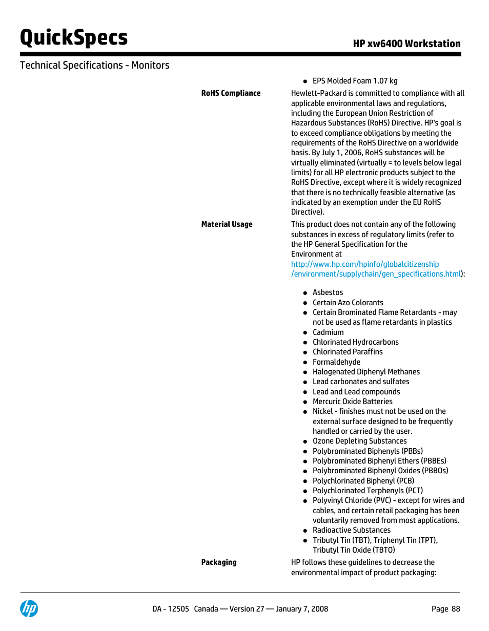 Quickspecs | HP XW6400X User Manual | Page 88 / 90