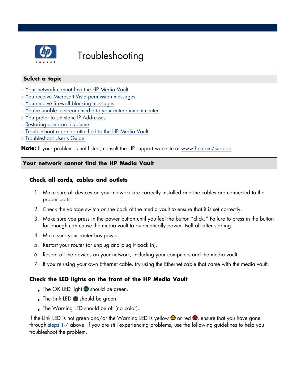 Troubleshooting, Troubleshooting your hp media vault, Username/password. (for more information on user | Based mode, see, Enhance security on your shared folders | HP Media Vault User Manual | Page 107 / 142