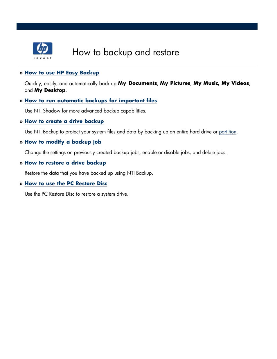 How to backup and restore, Backup, And restore | HP Media Vault User Manual | Page 24 / 142