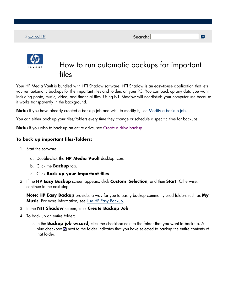 How to run automatic backups for important files | HP Media Vault User Manual | Page 28 / 142