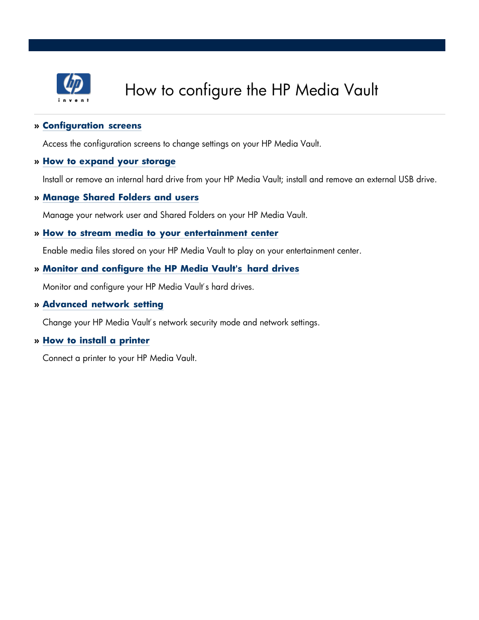 How to configure the hp media vault, How to configure your hp media vault | HP Media Vault User Manual | Page 42 / 142