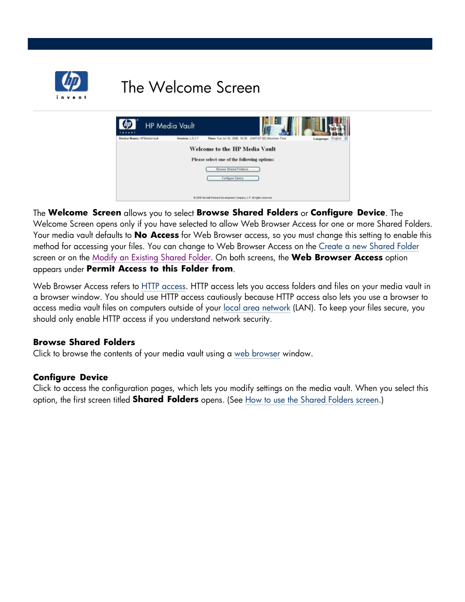 The welcome screen | HP Media Vault User Manual | Page 45 / 142