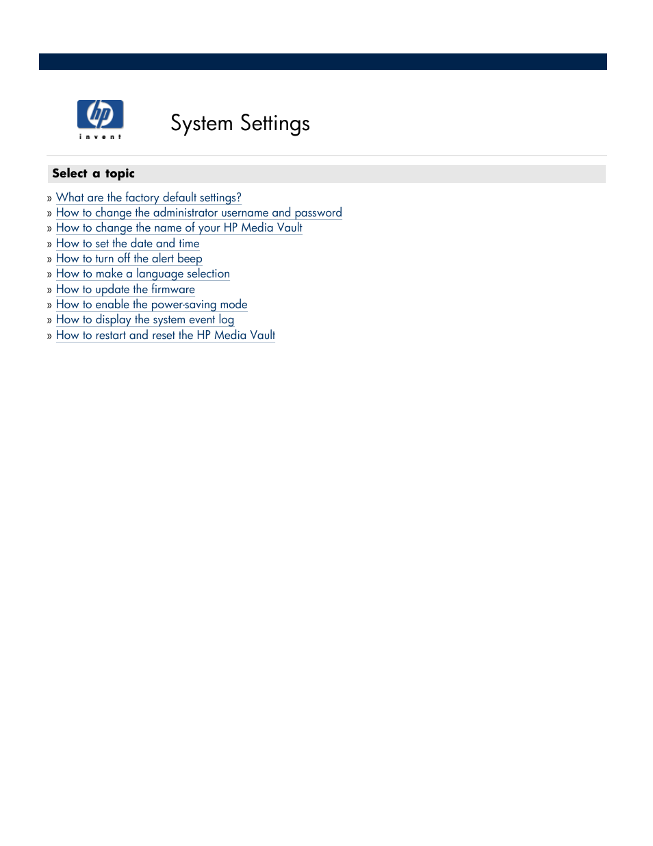 System settings | HP Media Vault User Manual | Page 46 / 142