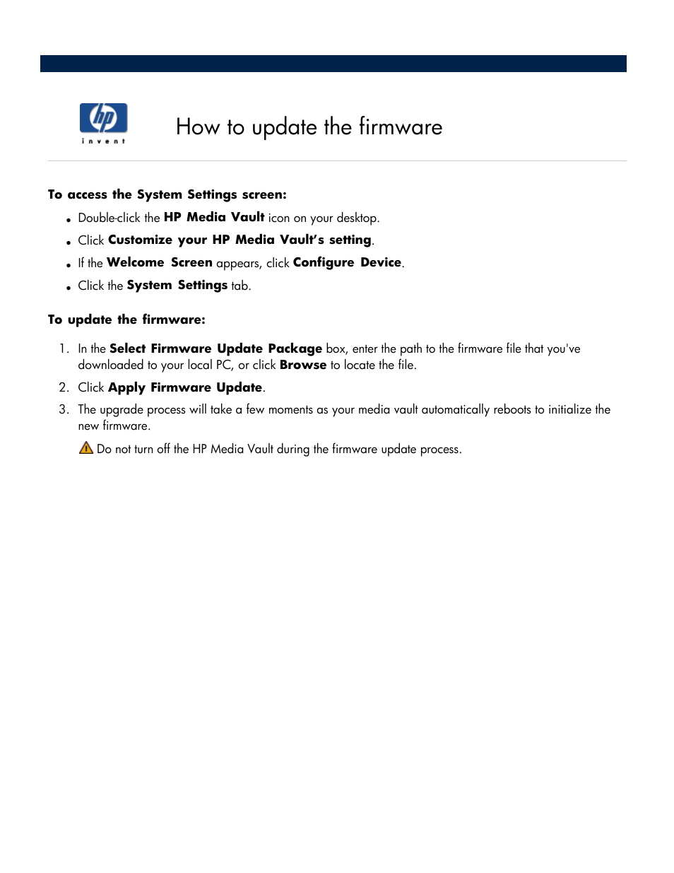 How to update the firmware | HP Media Vault User Manual | Page 55 / 142