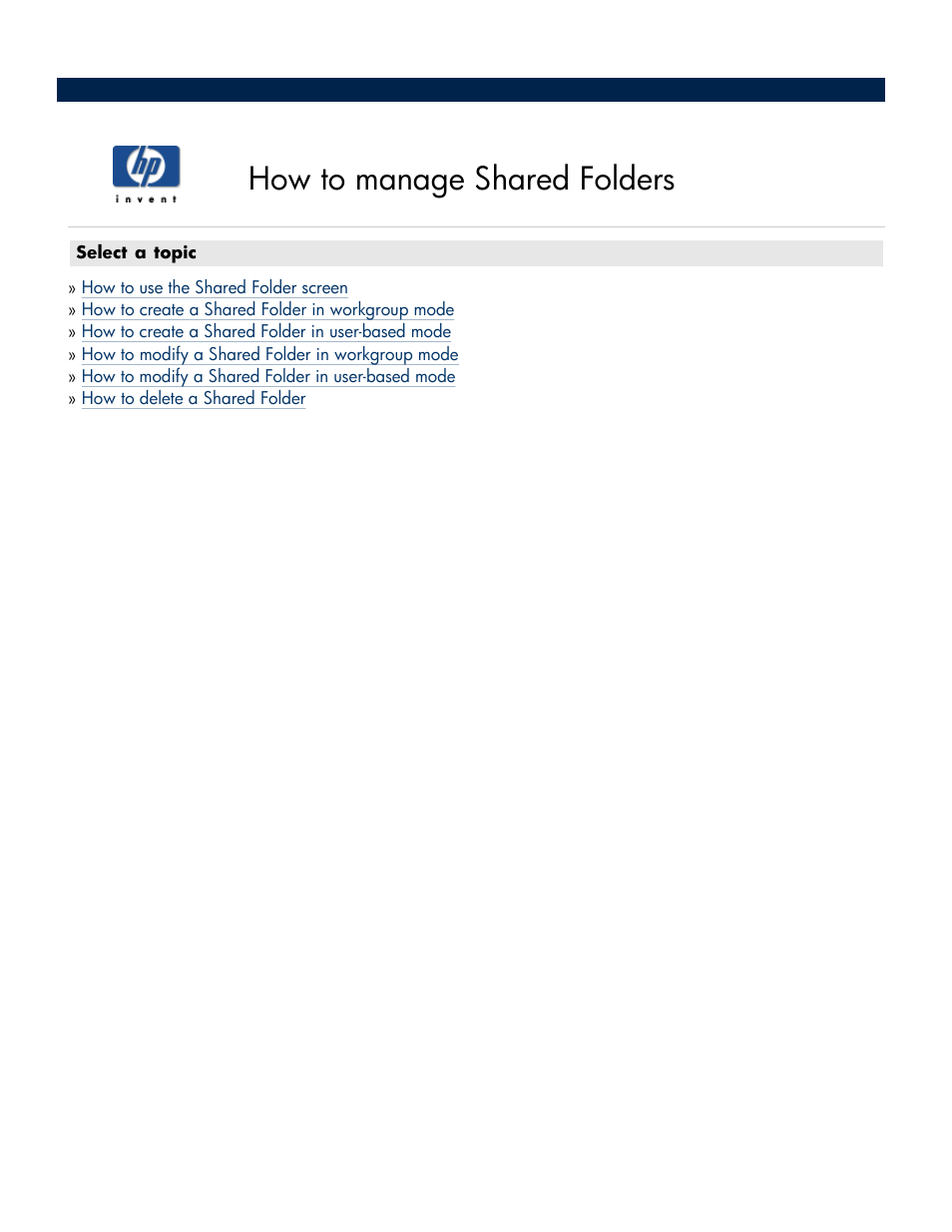 How to manage shared folders, Manage shared folders | HP Media Vault User Manual | Page 68 / 142