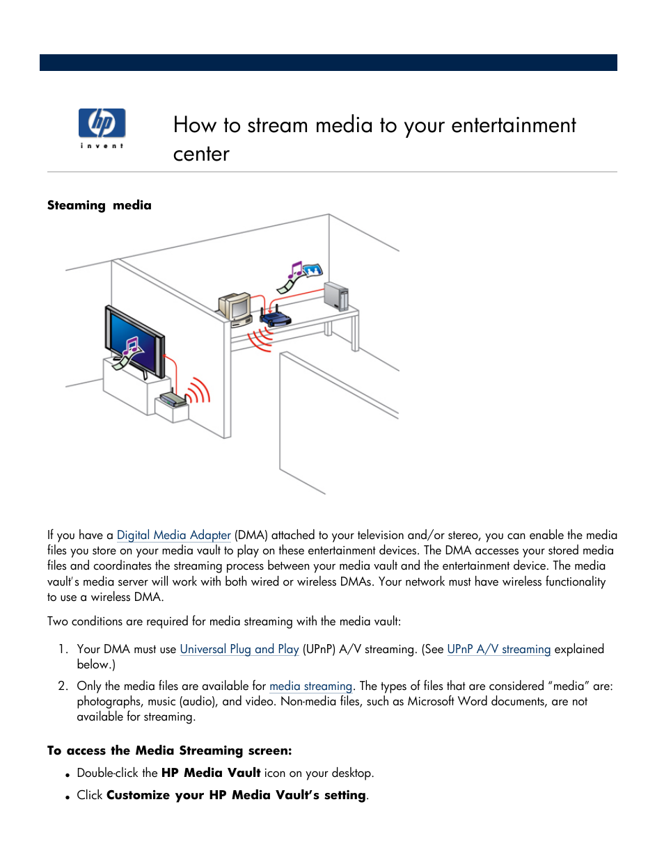 How to stream media to your entertainment center, Stream media to your entertainment center | HP Media Vault User Manual | Page 84 / 142