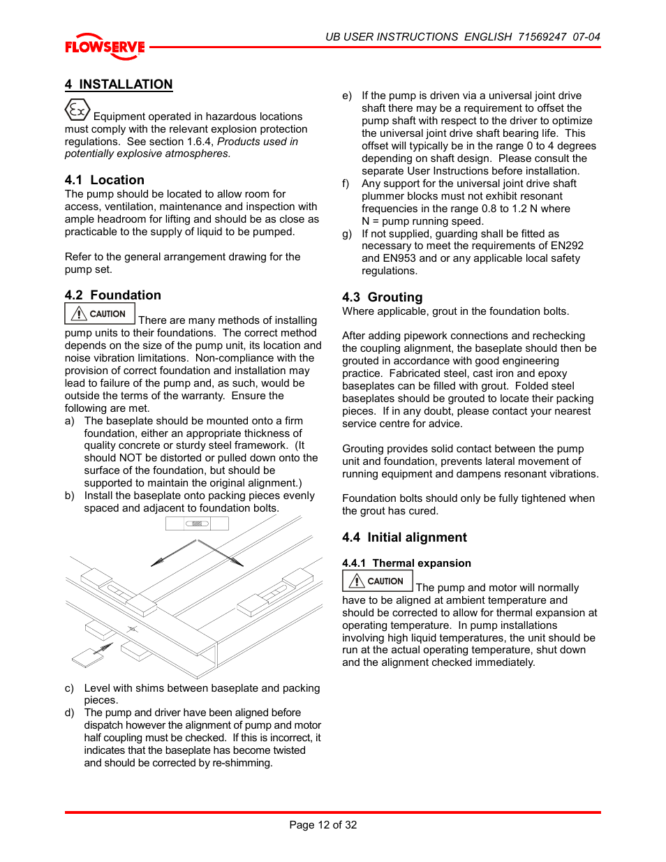 4 installation, 1 location, 2 foundation | 3 grouting, 4 initial alignment, 1 thermal expansion | HP 8-UB-1 User Manual | Page 12 / 32