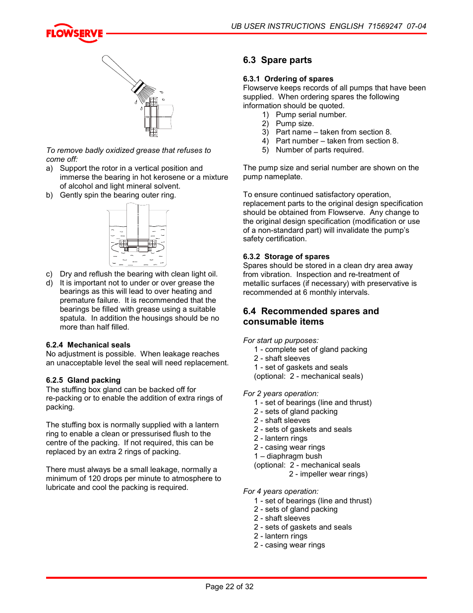 4 mechanical seals, 3 spare parts, 1 ordering of spares | 2 storage of spares, 4 recommended spares and consumable items, Consumable items | HP 8-UB-1 User Manual | Page 22 / 32