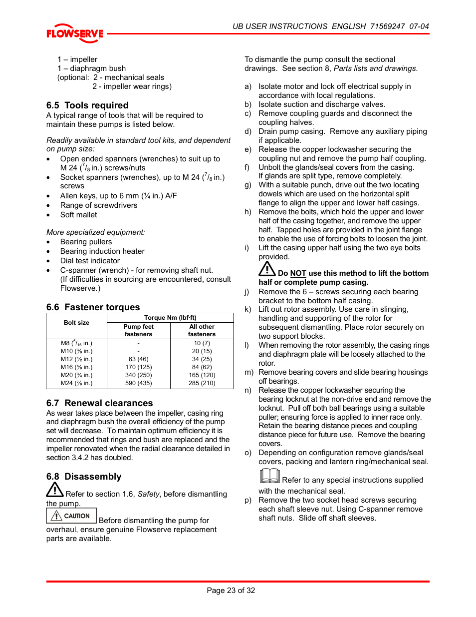 5 tools required, 6 fastener torques, 7 renewal clearances | 8 disassembly | HP 8-UB-1 User Manual | Page 23 / 32