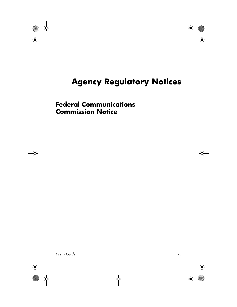 Agency regulatory notices, Federal communications commissionnotice, Federal communications commission notice | HP Compaq TFT 2025 User Manual | Page 27 / 36