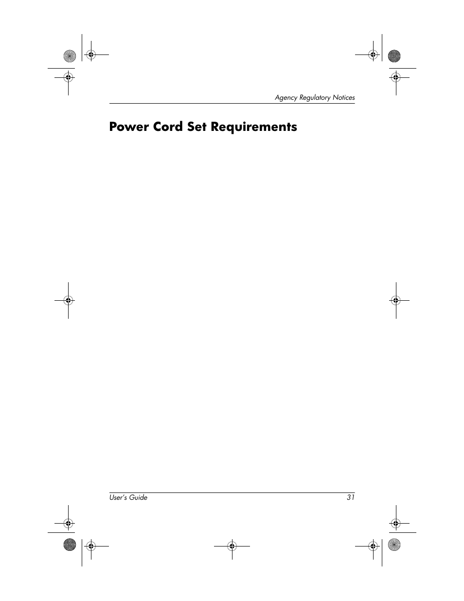 Power cord set requirements | HP Compaq TFT 2025 User Manual | Page 35 / 36
