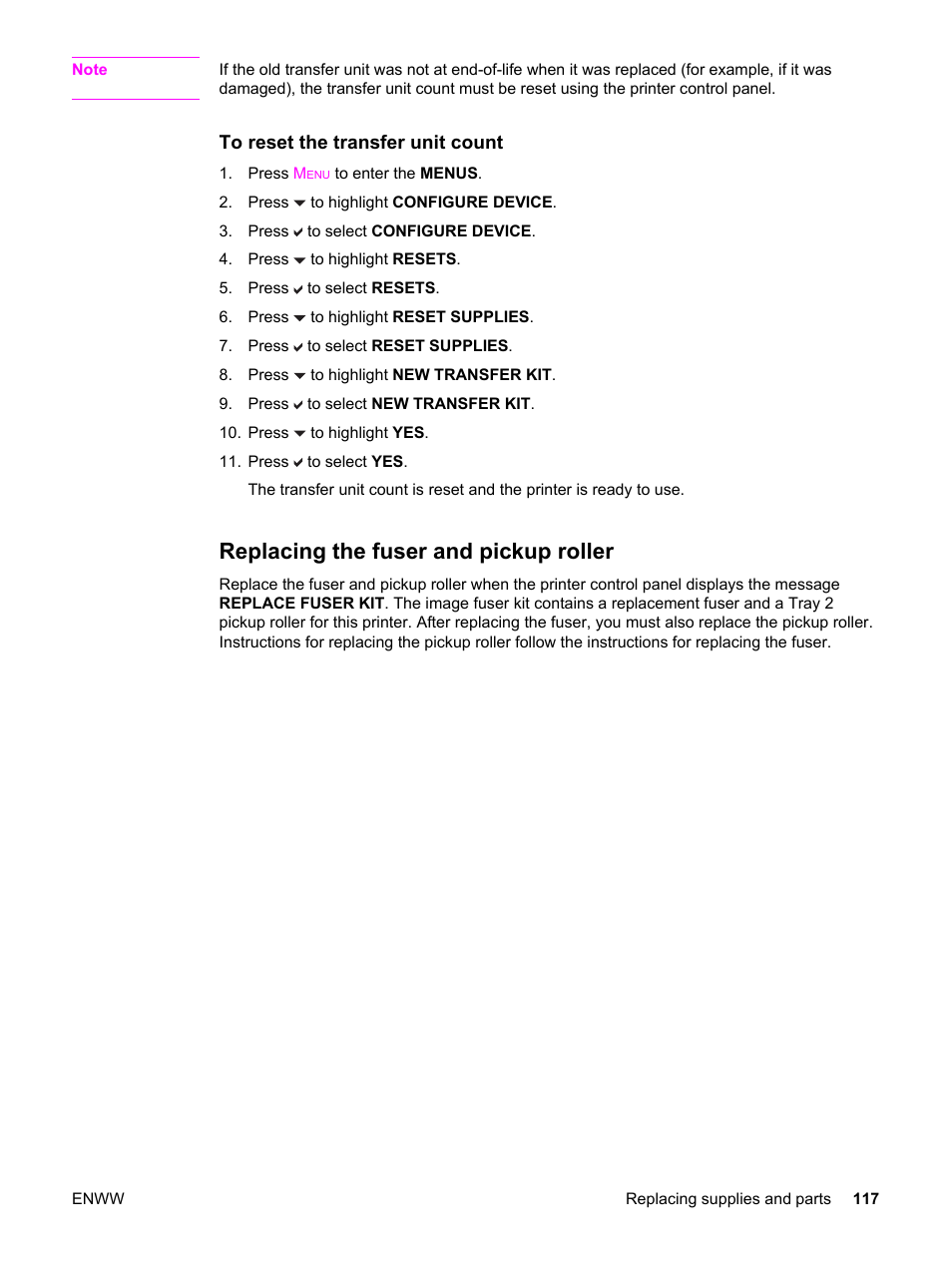 Replacing the fuser and pickup roller | HP 3500 User Manual | Page 129 / 250