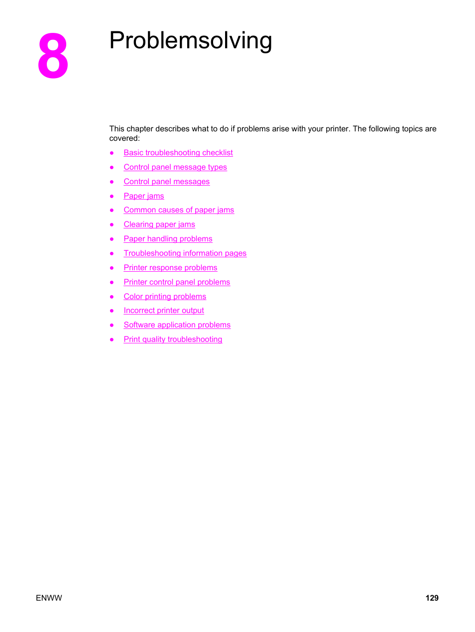 Problemsolving, 8 problemsolving | HP 3500 User Manual | Page 141 / 250