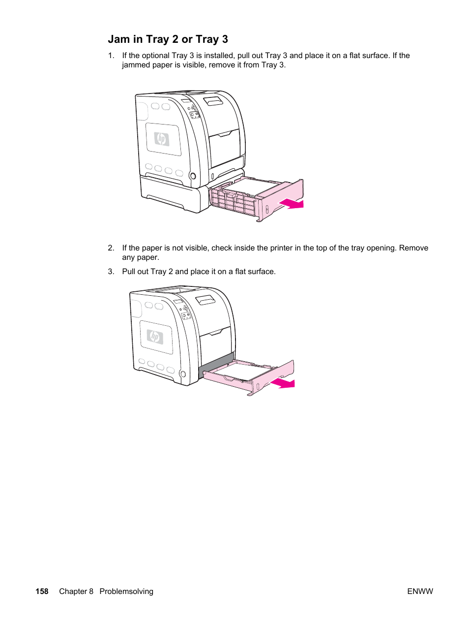 Jam in tray 2 or tray 3 | HP 3500 User Manual | Page 170 / 250