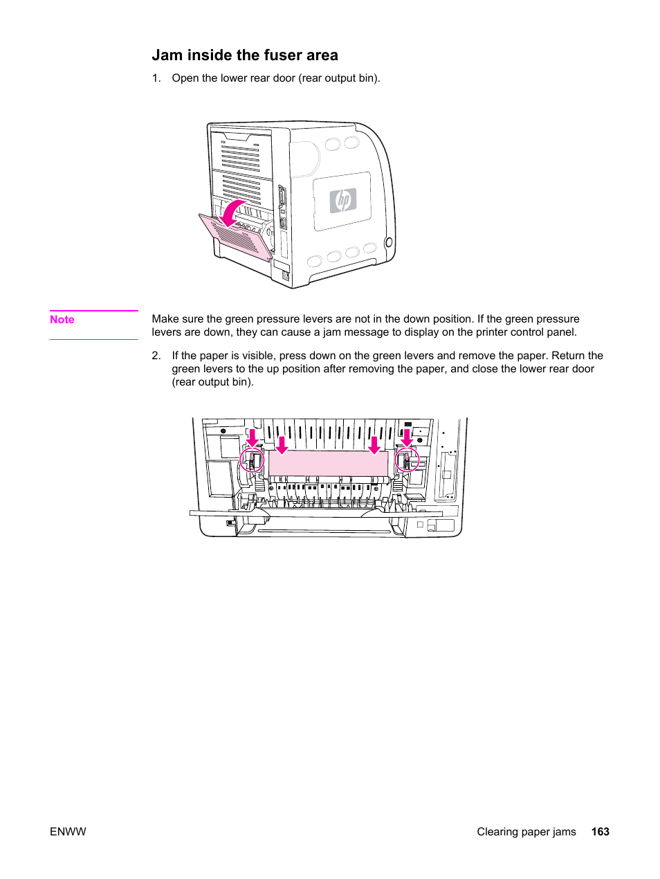 Jam inside the fuser area | HP 3500 User Manual | Page 175 / 250