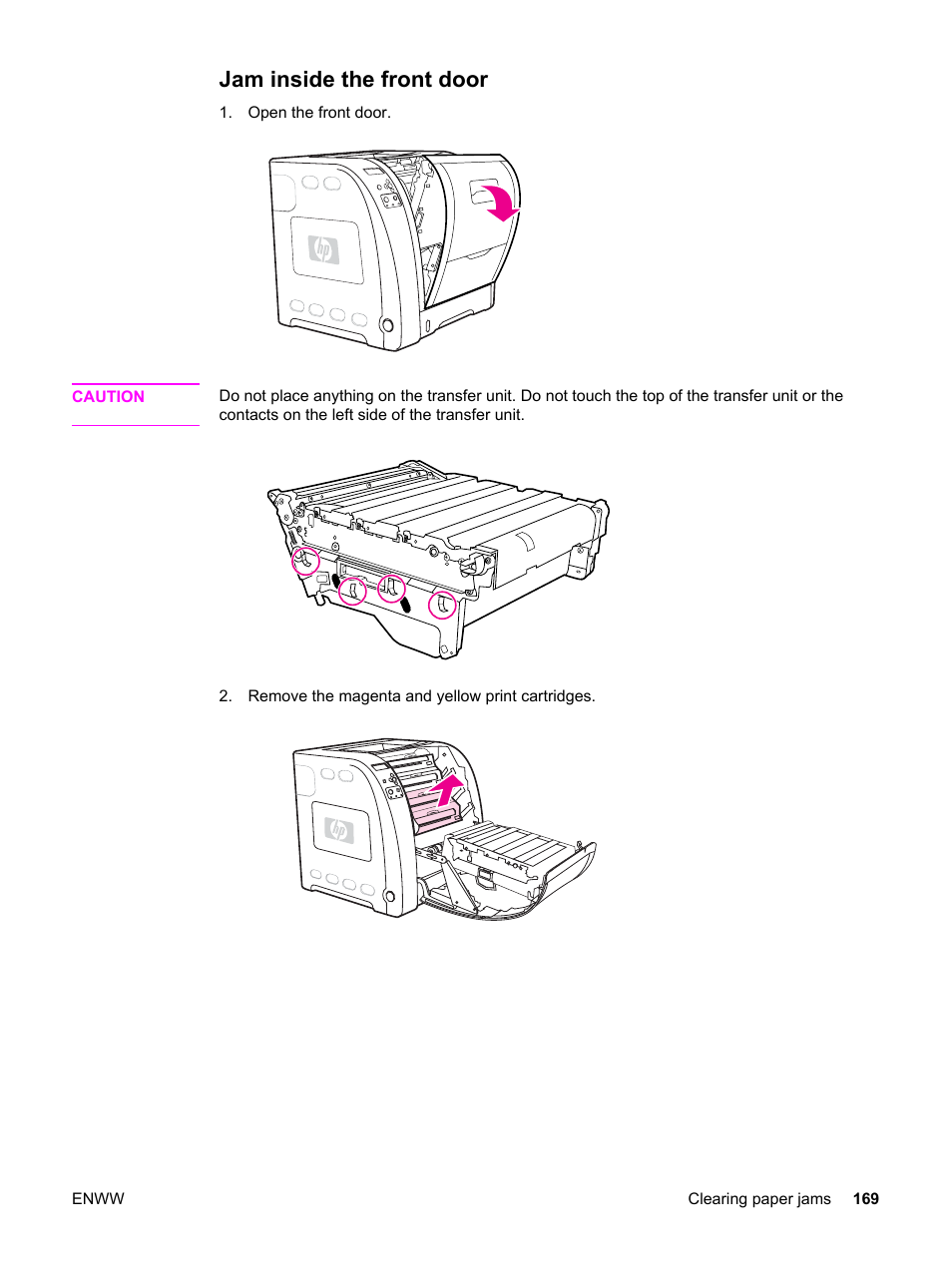 Jam inside the front door | HP 3500 User Manual | Page 181 / 250