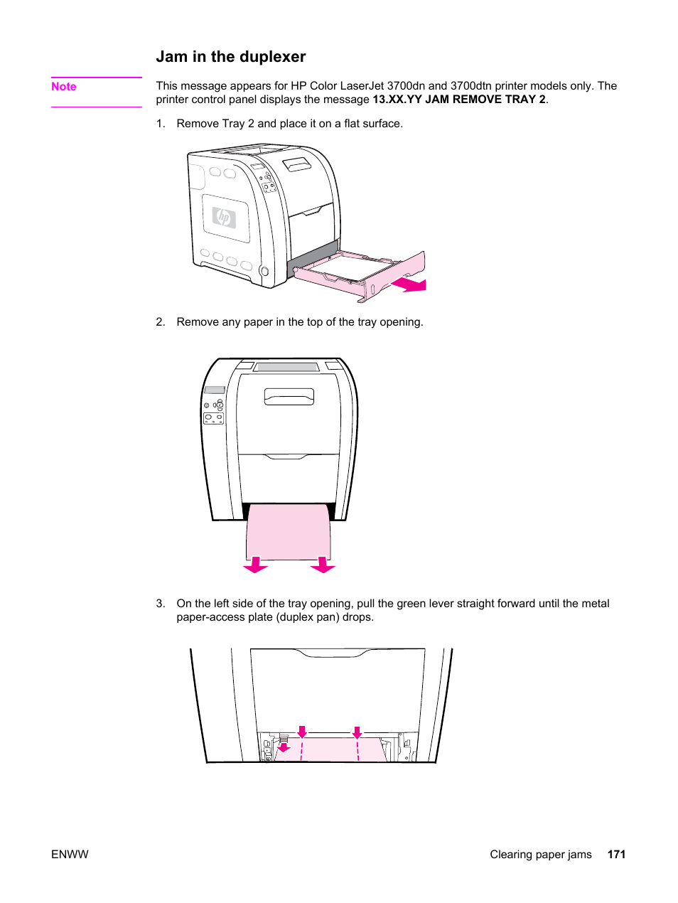 Jam in the duplexer | HP 3500 User Manual | Page 183 / 250