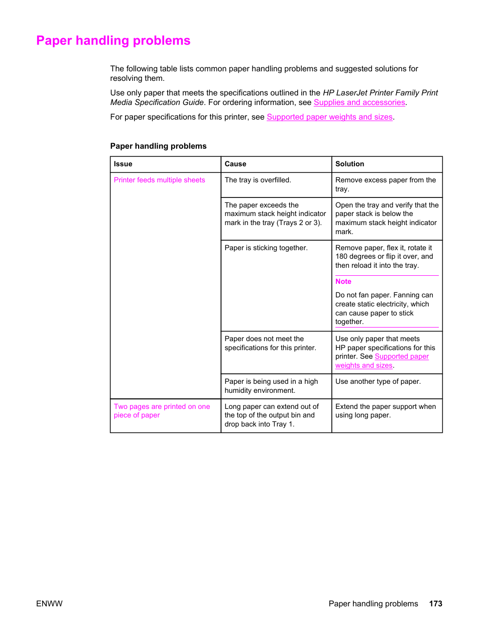 Paper handling problems | HP 3500 User Manual | Page 185 / 250