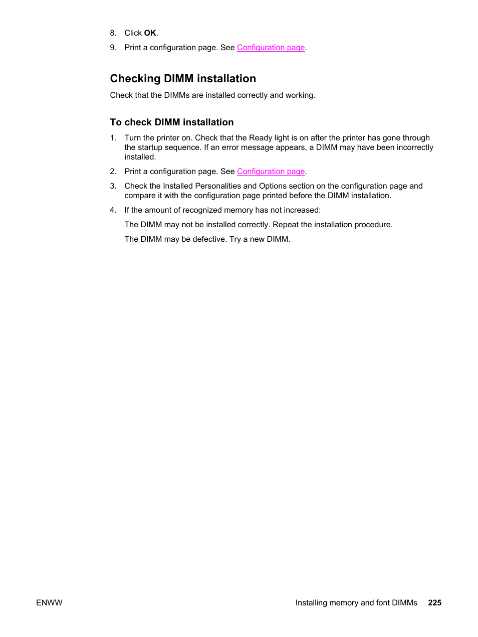 Checking dimm installation, Go to | HP 3500 User Manual | Page 237 / 250