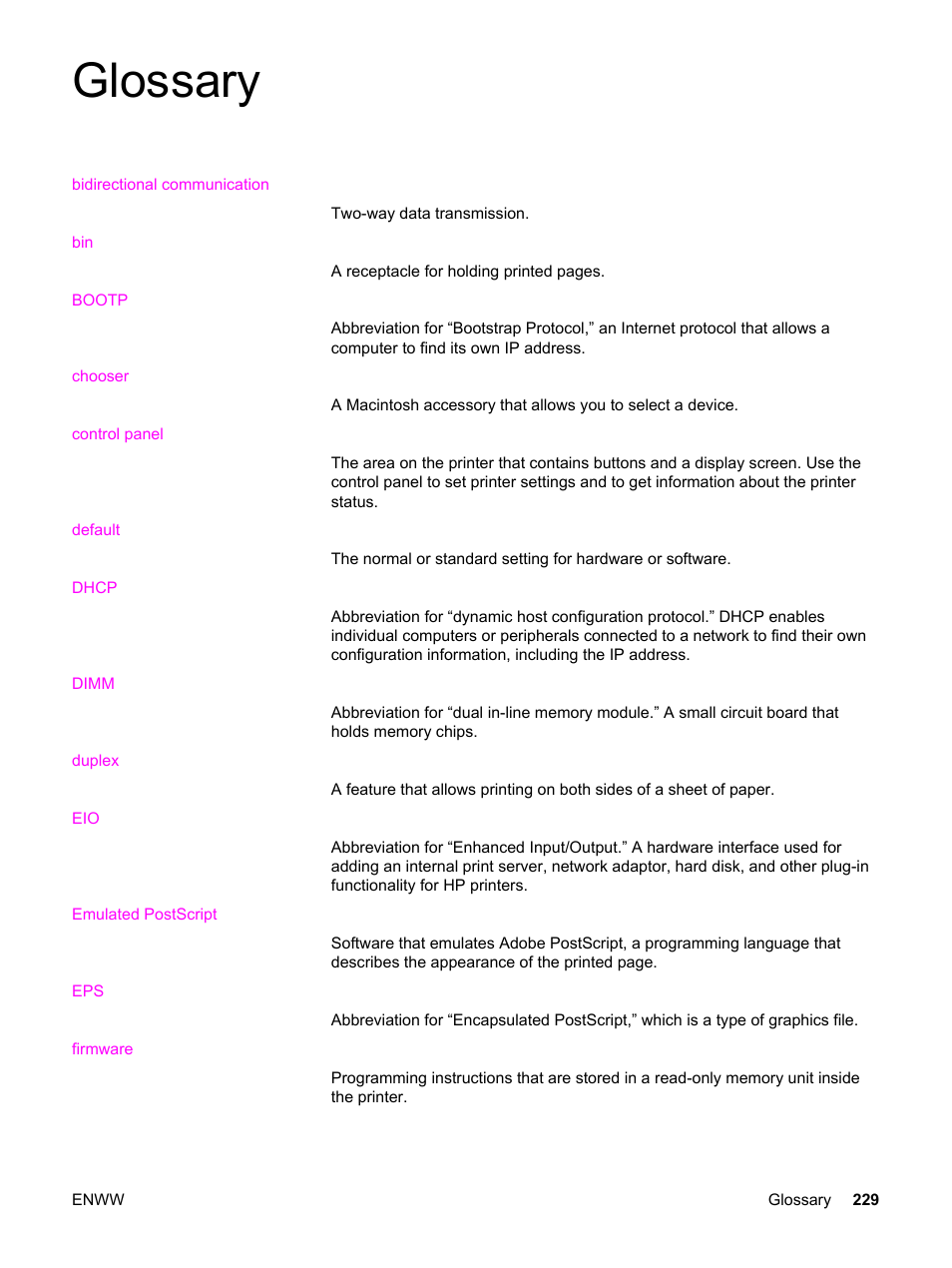 Glossary | HP 3500 User Manual | Page 241 / 250