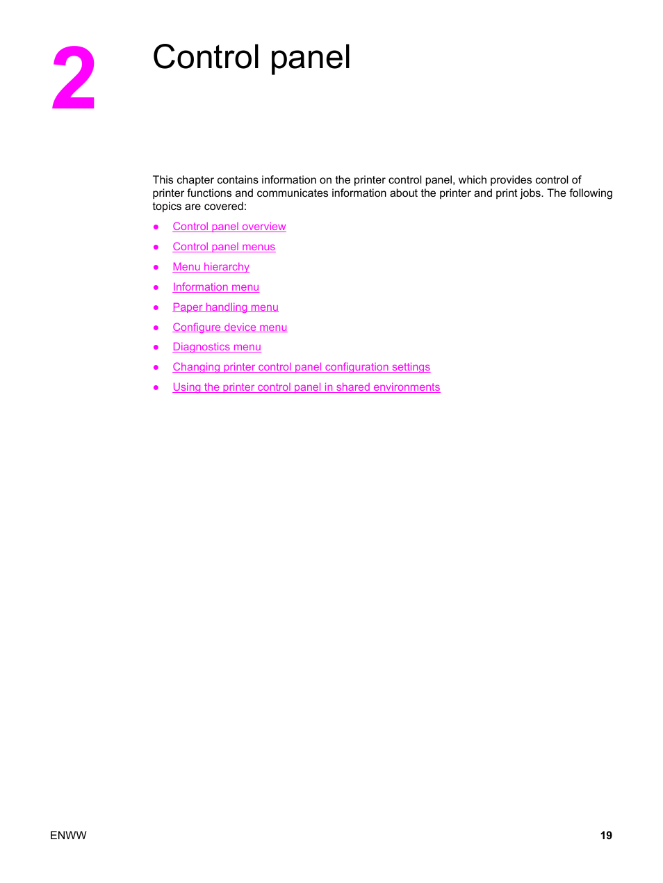 Control panel, 2 control panel | HP 3500 User Manual | Page 31 / 250