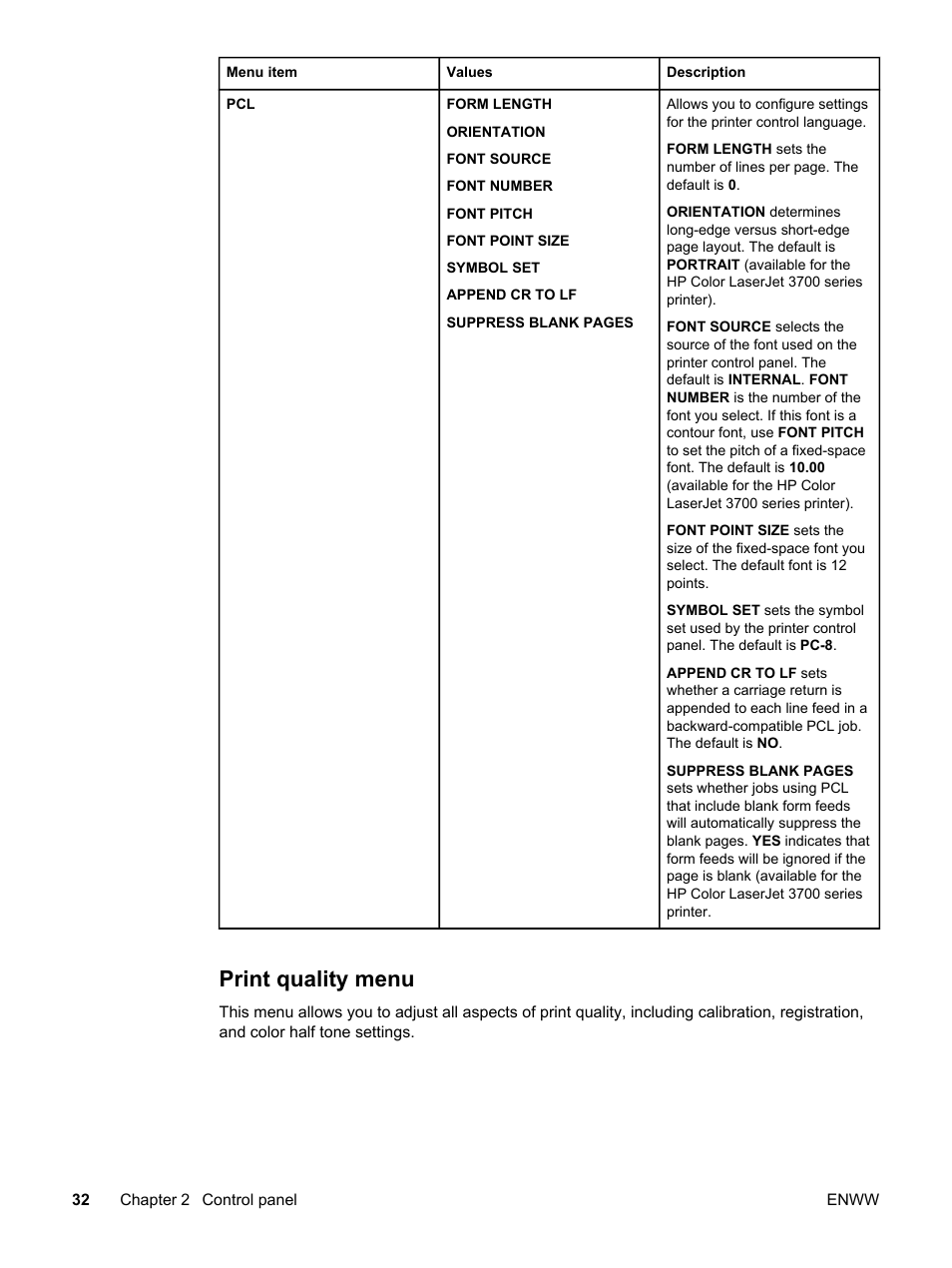 Print quality menu | HP 3500 User Manual | Page 44 / 250