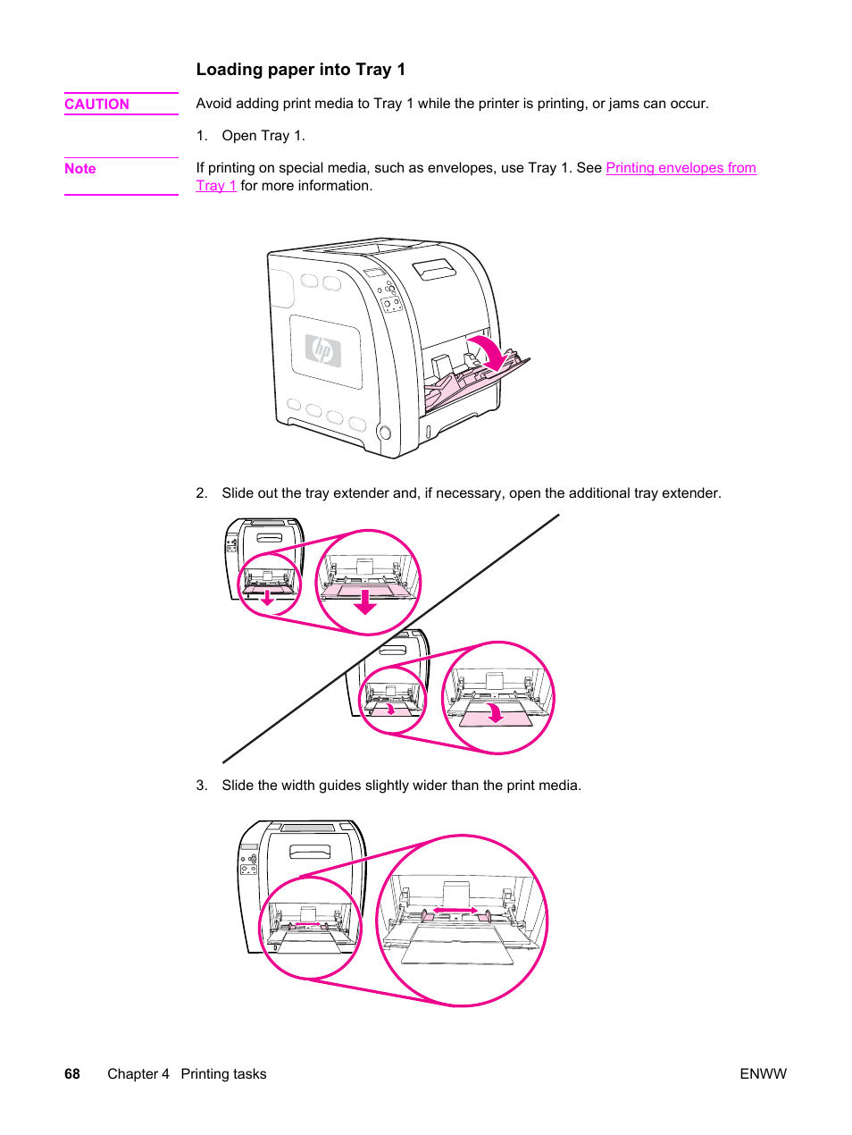 Loading paper into tray 1 | HP 3500 User Manual | Page 80 / 250