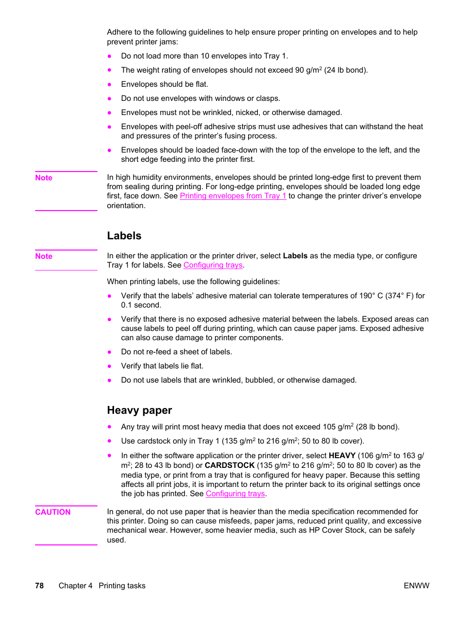 Labels, Heavy paper, Labels heavy paper | HP 3500 User Manual | Page 90 / 250