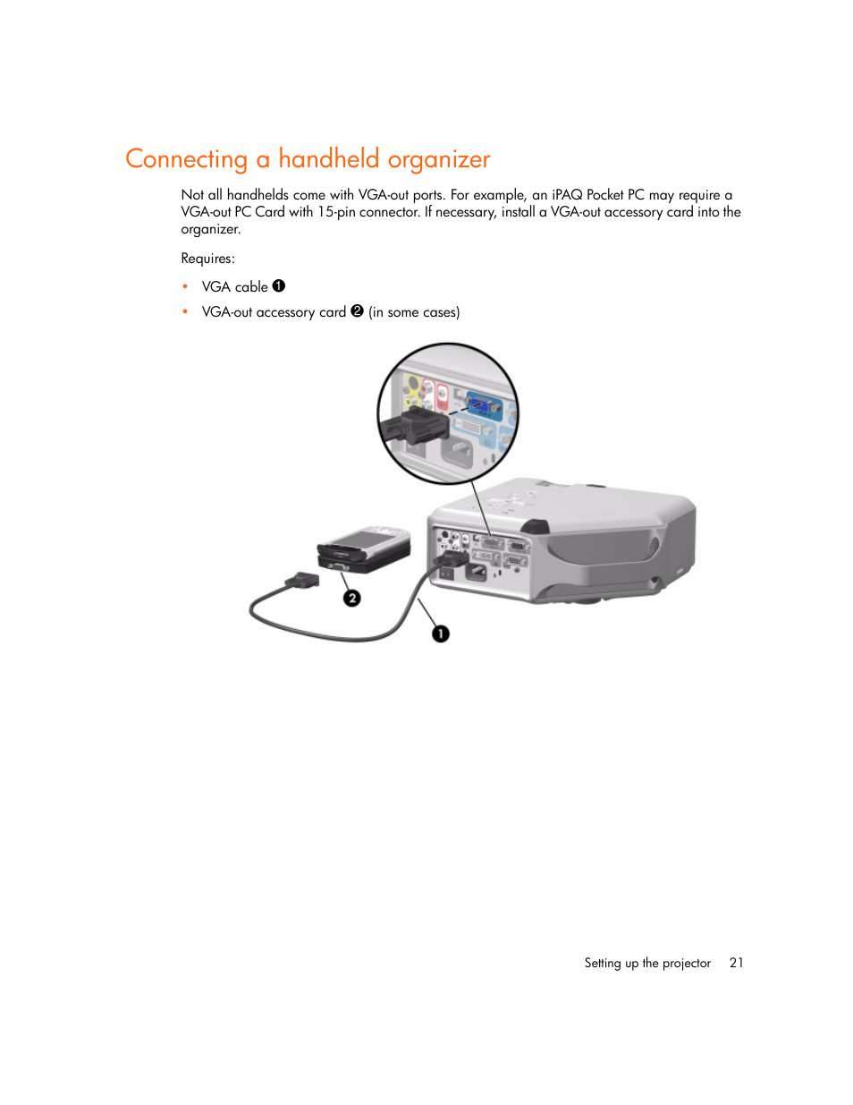 Connecting a handheld organizer | HP vp6300 User Manual | Page 21 / 75