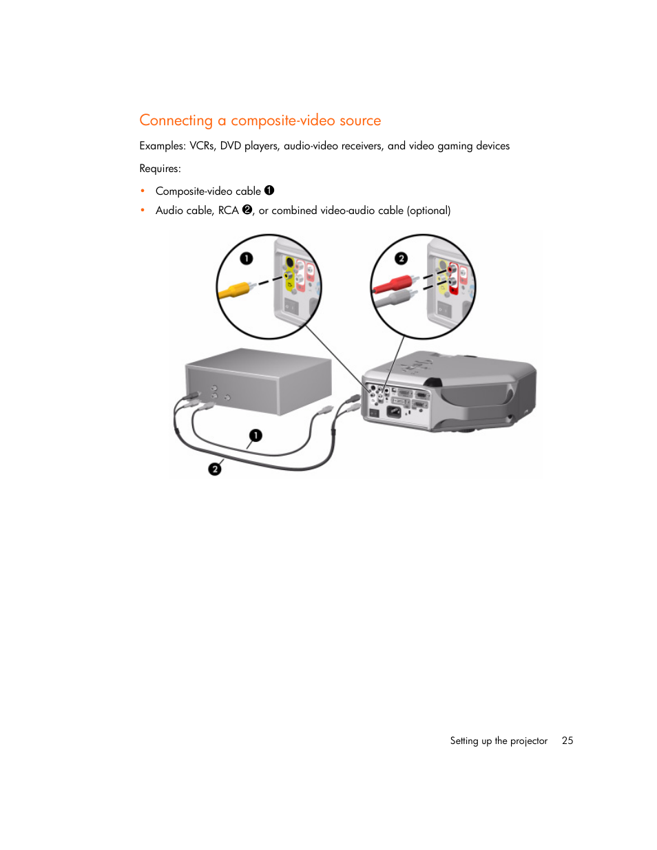 Connecting a composite-video source | HP vp6300 User Manual | Page 25 / 75