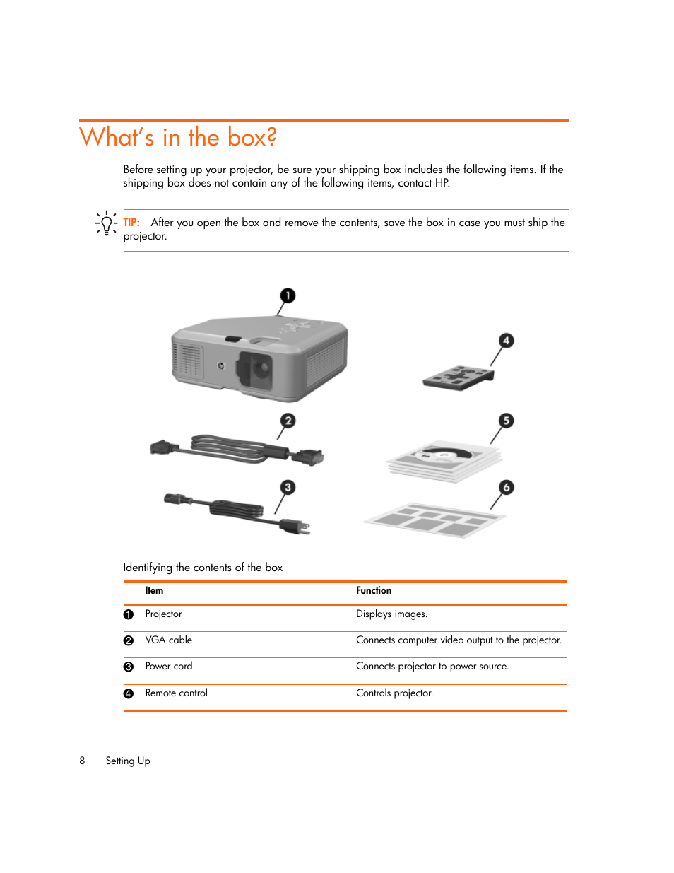 What’s in the box | HP vp6300 User Manual | Page 8 / 75