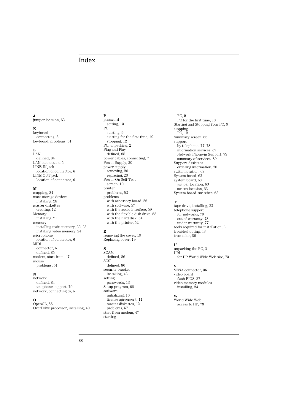 Index | HP Vectra VL 5/xxx User Manual | Page 100 / 110