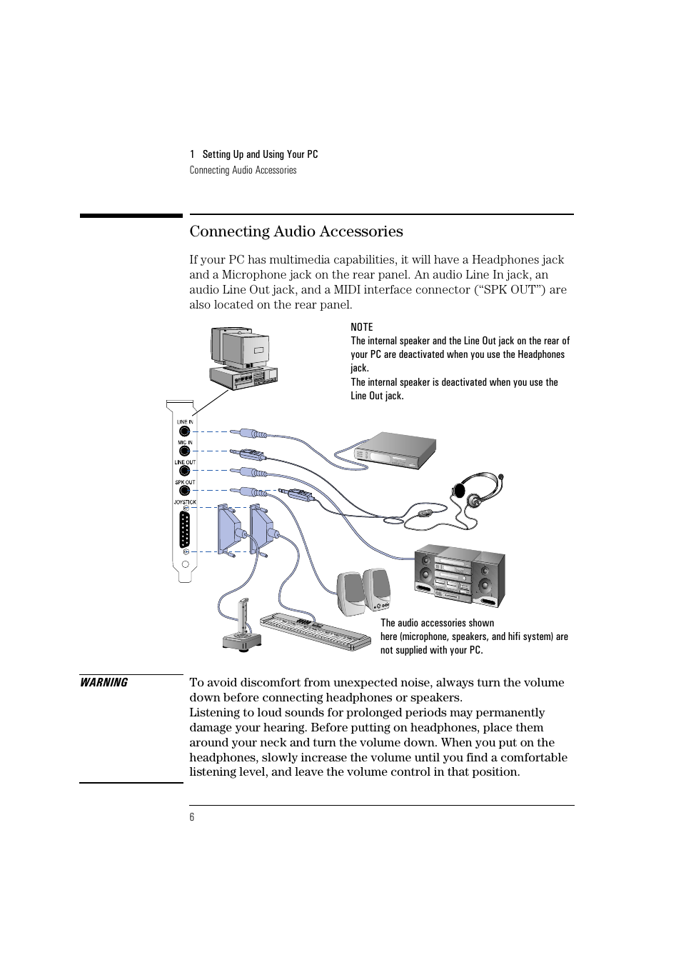 Connecting audio accessories | HP Vectra VL 5/xxx User Manual | Page 18 / 110