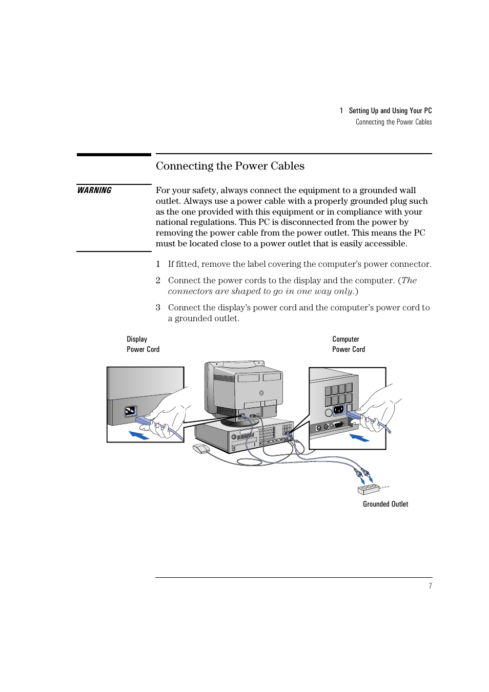 Connecting the power cables | HP Vectra VL 5/xxx User Manual | Page 19 / 110