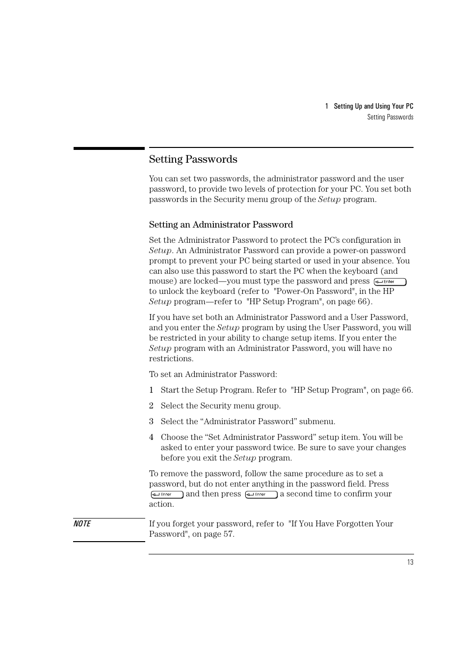 Setting passwords | HP Vectra VL 5/xxx User Manual | Page 25 / 110