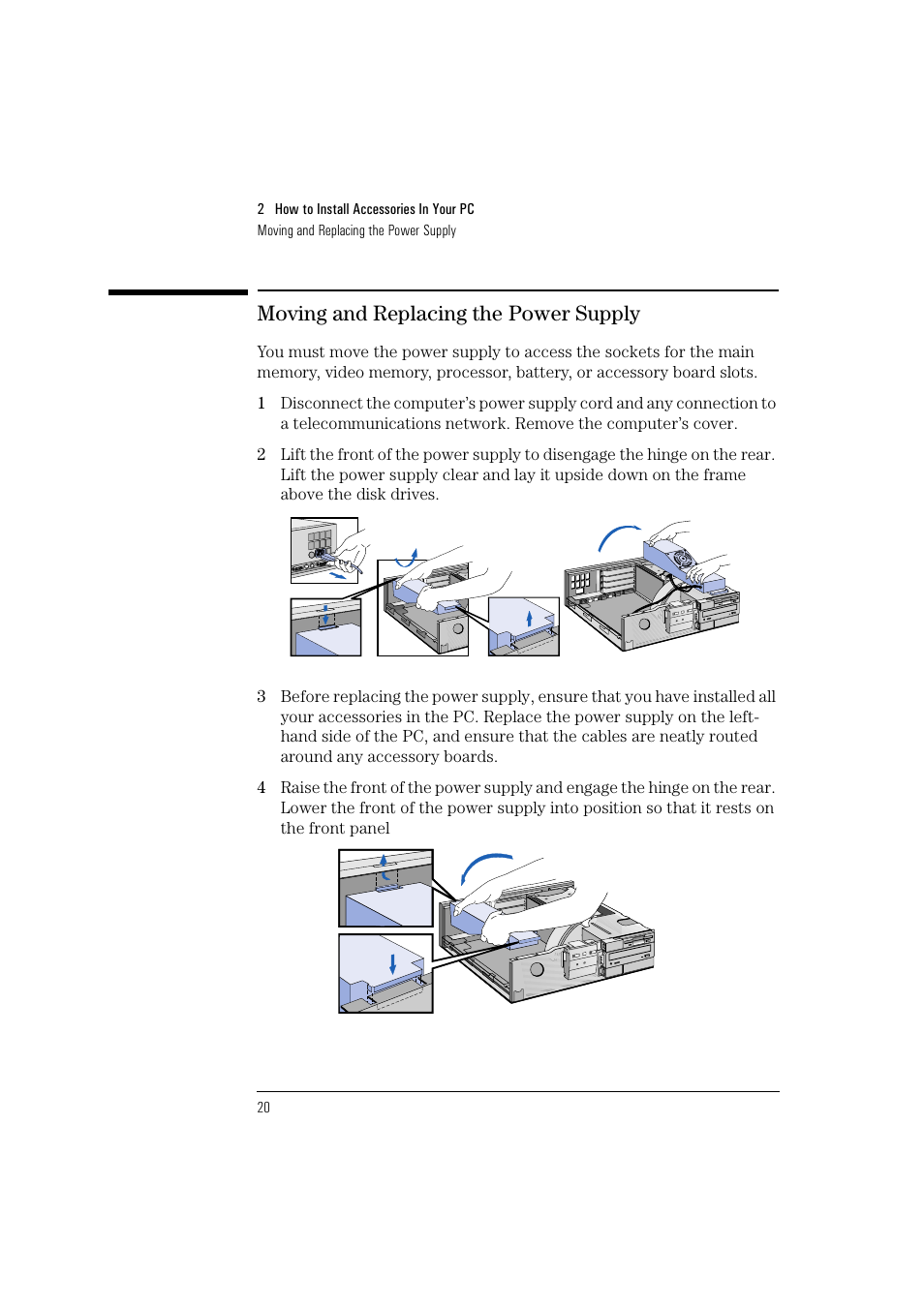 Moving and replacing the power supply | HP Vectra VL 5/xxx User Manual | Page 32 / 110
