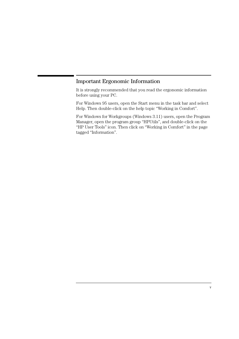 Important ergonomic information | HP Vectra VL 5/xxx User Manual | Page 5 / 110