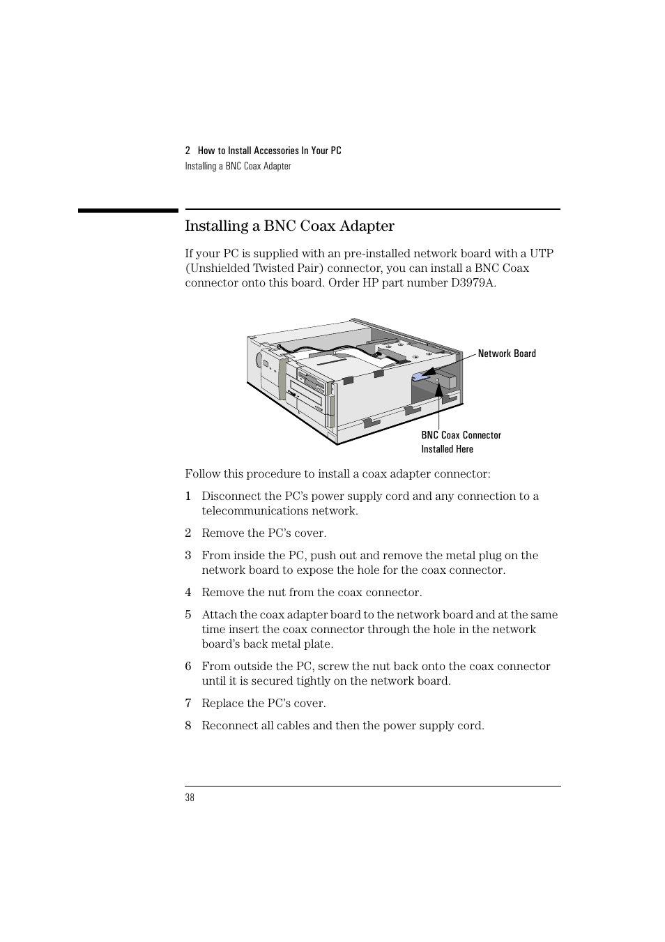 Installing a bnc coax adapter | HP Vectra VL 5/xxx User Manual | Page 50 / 110