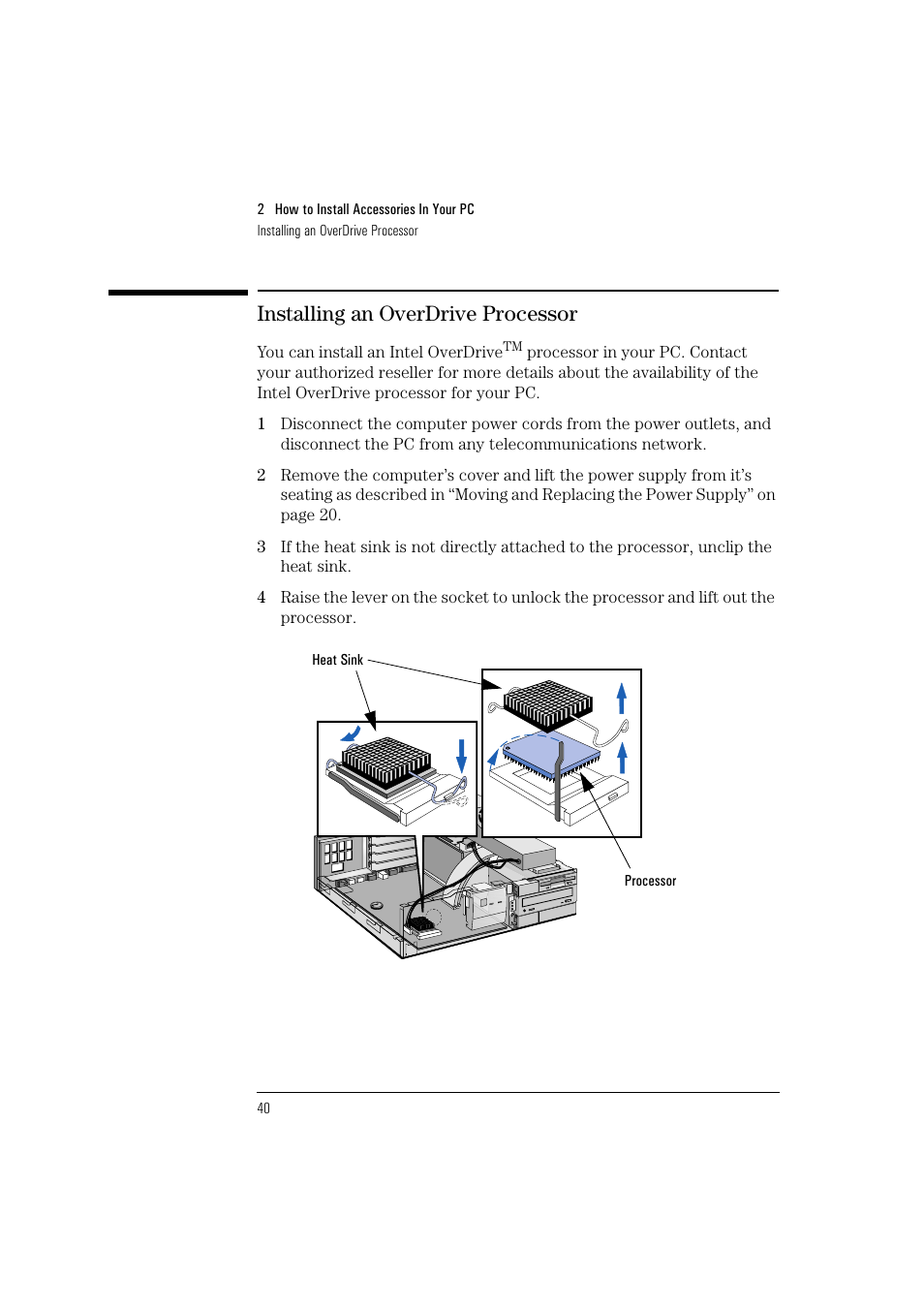 Installing an overdrive processor | HP Vectra VL 5/xxx User Manual | Page 52 / 110
