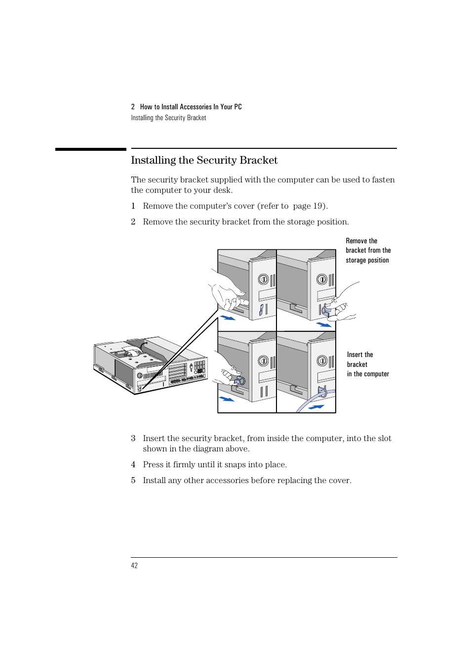 Installing the security bracket | HP Vectra VL 5/xxx User Manual | Page 54 / 110