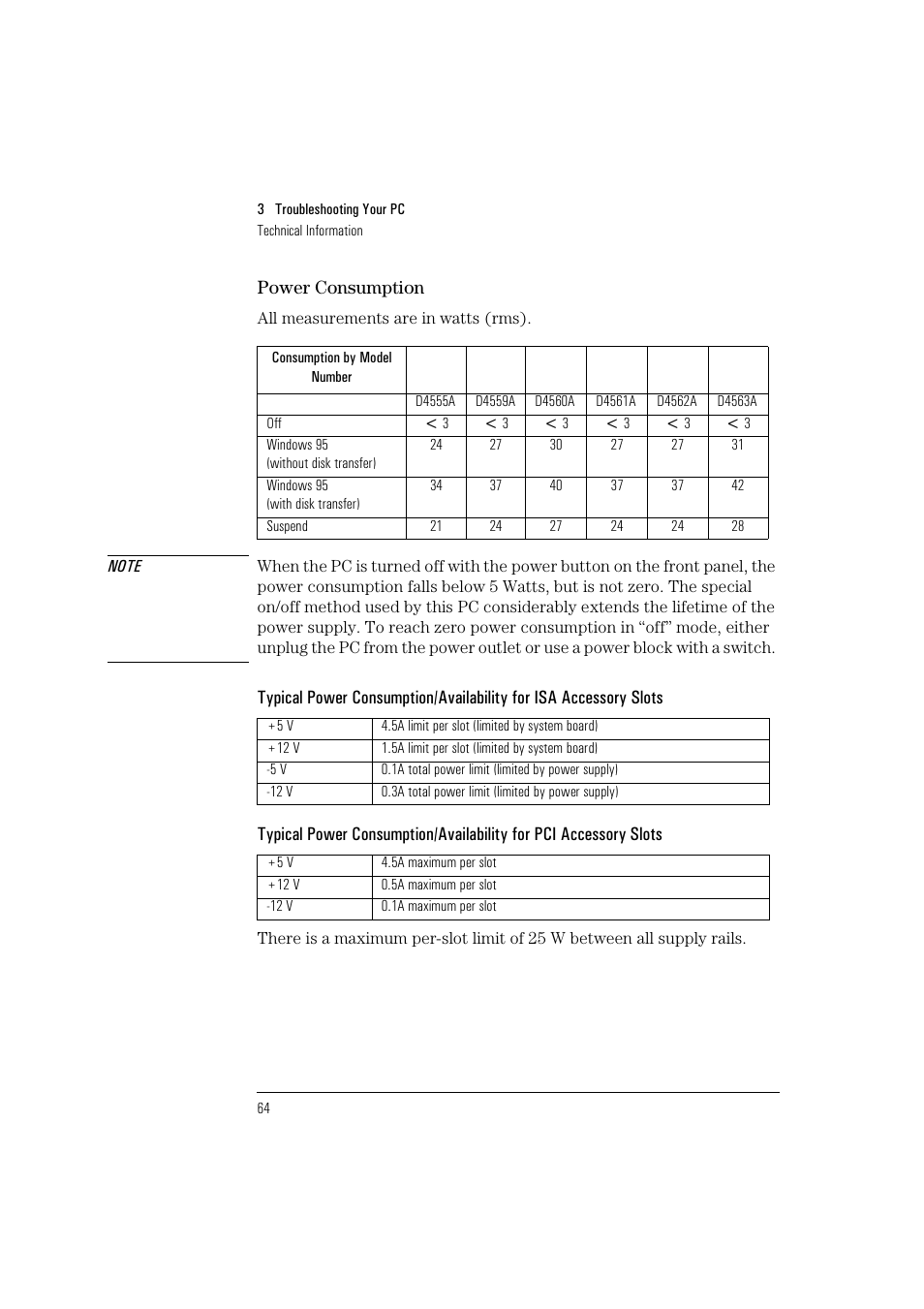 Power consumption | HP Vectra VL 5/xxx User Manual | Page 76 / 110