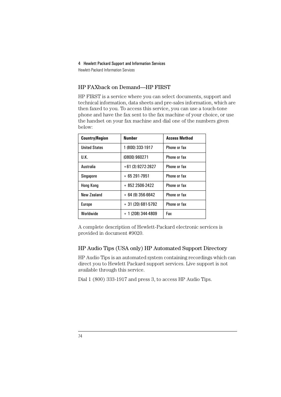 Hp faxback on demand—hp first | HP Vectra VL 5/xxx User Manual | Page 86 / 110