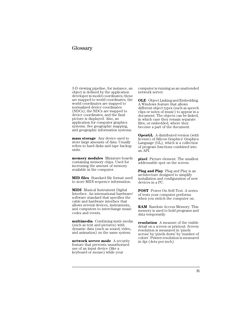 Glossary | HP Vectra VL 5/xxx User Manual | Page 97 / 110